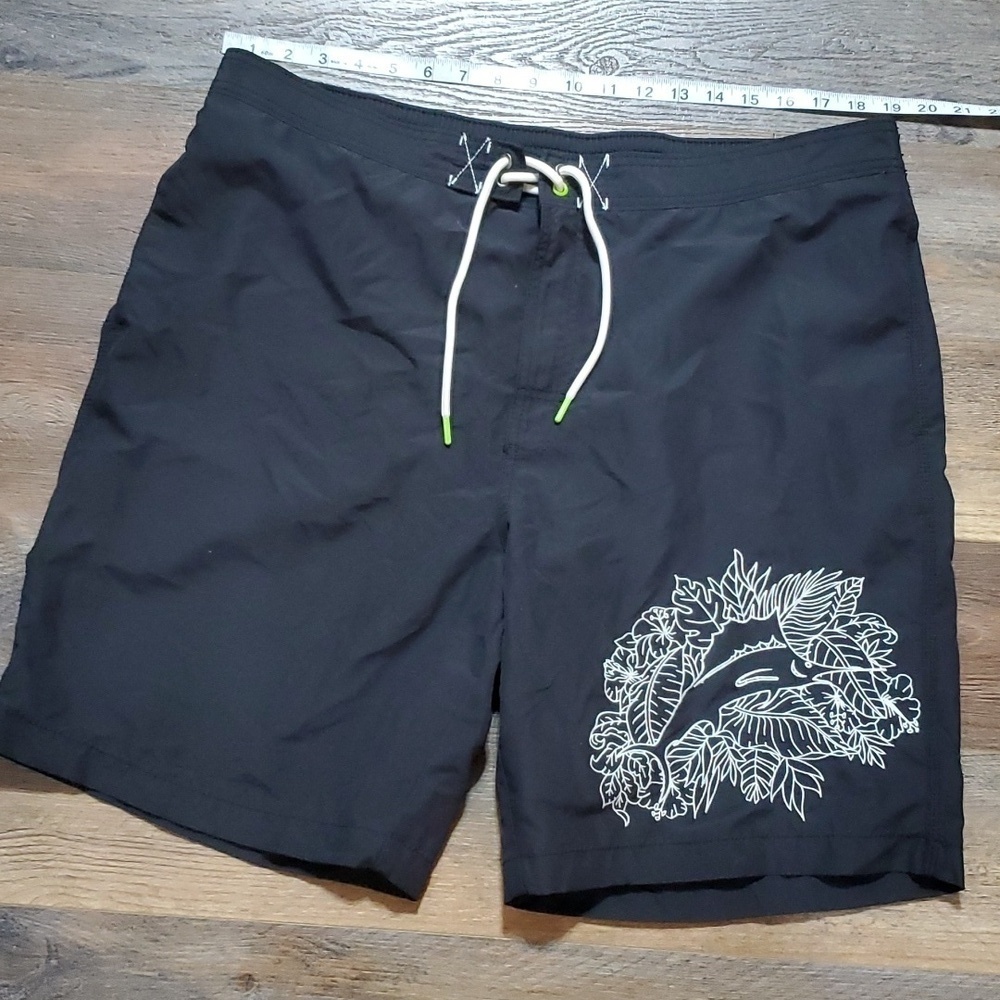 Tommy Bahama embroidered swordfish black white lined swim trunks